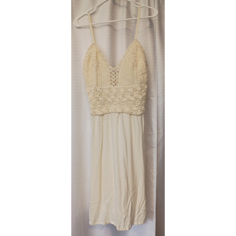 Goa Beachwear‎ by Japna Crochet Bodice Dress Womens L Cream Boho Mini Festival